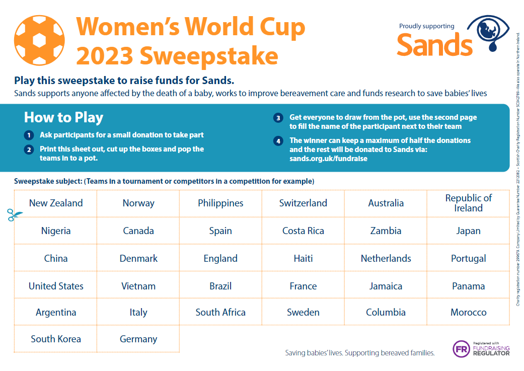Women's World Cup sweepstake | Sands - Saving babies' lives. Supporting ...